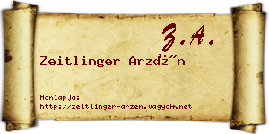 Zeitlinger Arzén névjegykártya